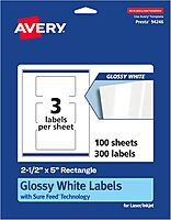 Avery Glossy White Rectangle Labels, Sure Feed Technology, 2.5" x 5", Print-to-The-Edge, Permanent Adhesive, Laser/Inkjet Printable
