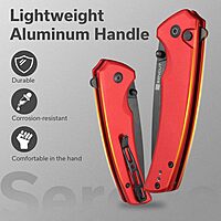 SENCUT Serene Button Lock Folding Pocket Knife with 3.48" D2 Stonewashed Blade, Aluminum Handle, Thumb Stud & Flipper