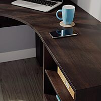 Sauder Beginnings 53inW Corner Desk with Drawer and Shelves, Cinnamon Cherry Finish