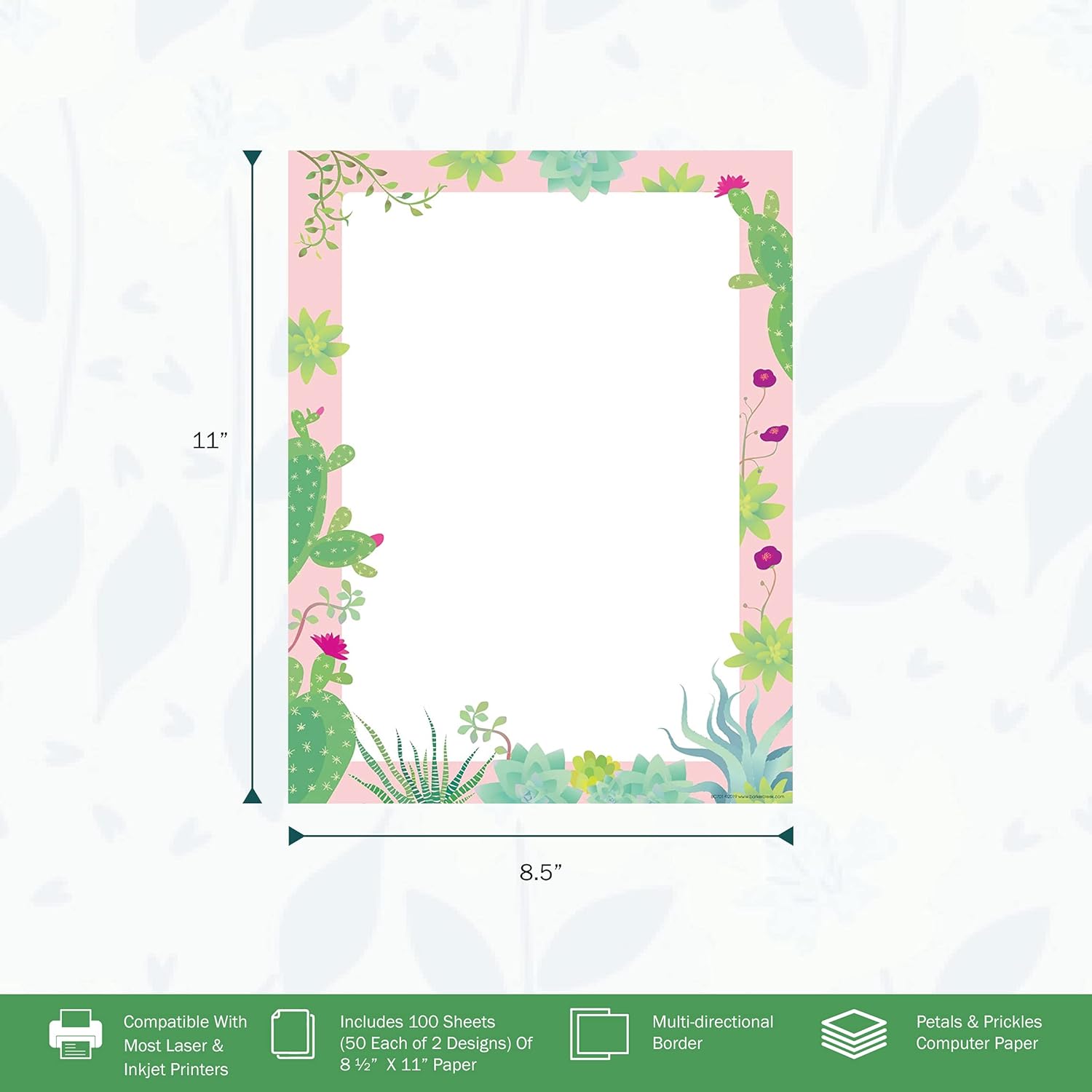 BARKER CREEK Designer Computer Paper 100 Sheet Set, Petals & Prickles, Multi-Design, 50 Sheets Each of 2 Designs