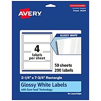 AVERY Glossy White Rectangle Labels, Sure Feed Technology, 2.25" x 7.75", Print-to-The-Edge, Permanent Adhesive, Laser/Inkjet Printable