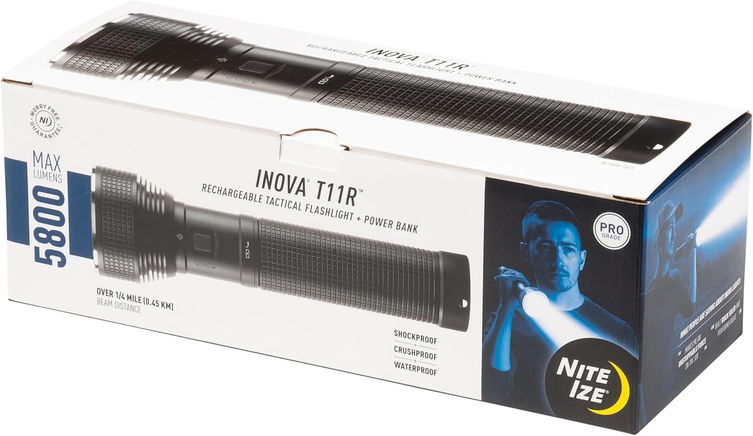Nite Ize INOVA T11R Rechargeable Tactical Flashlight and Power Bank - Long Range 5800 Lumen Waterproof Flashlight