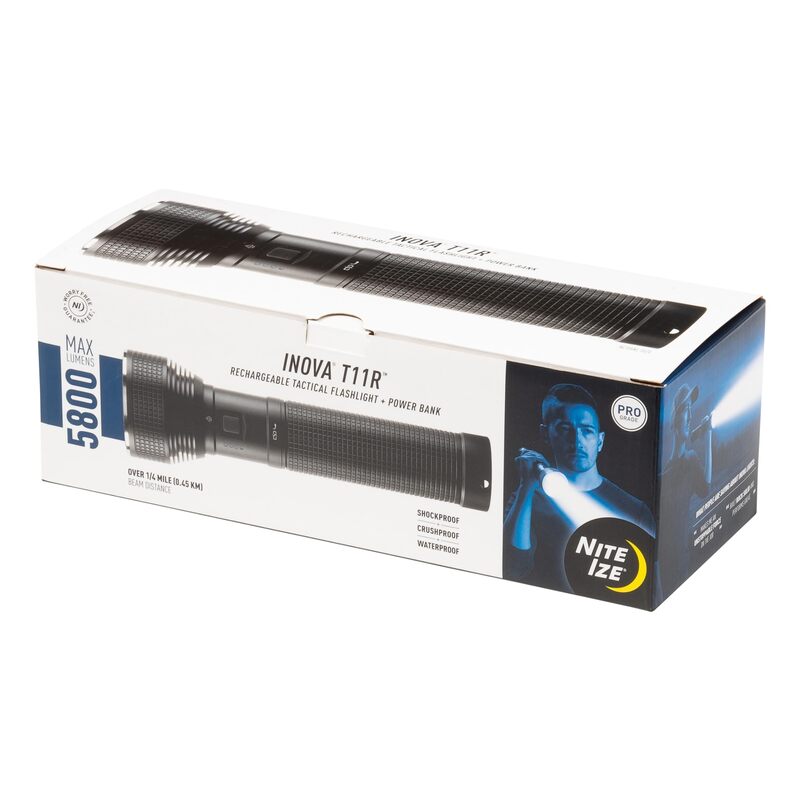 Nite Ize INOVA T11R Rechargeable Tactical Flashlight and Power Bank - Long Range 5800 Lumen Waterproof Flashlight