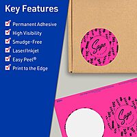 Avery Printable Round Labels, Sure Feed Technology, 3.5" Diameter, Neon Magenta Labels, Print-to-The-Edge