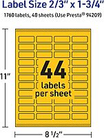 AVERY Bright Yellow Printable Rectangle Labels, Sure Feed Technology, 2/3" x 1-3/4"