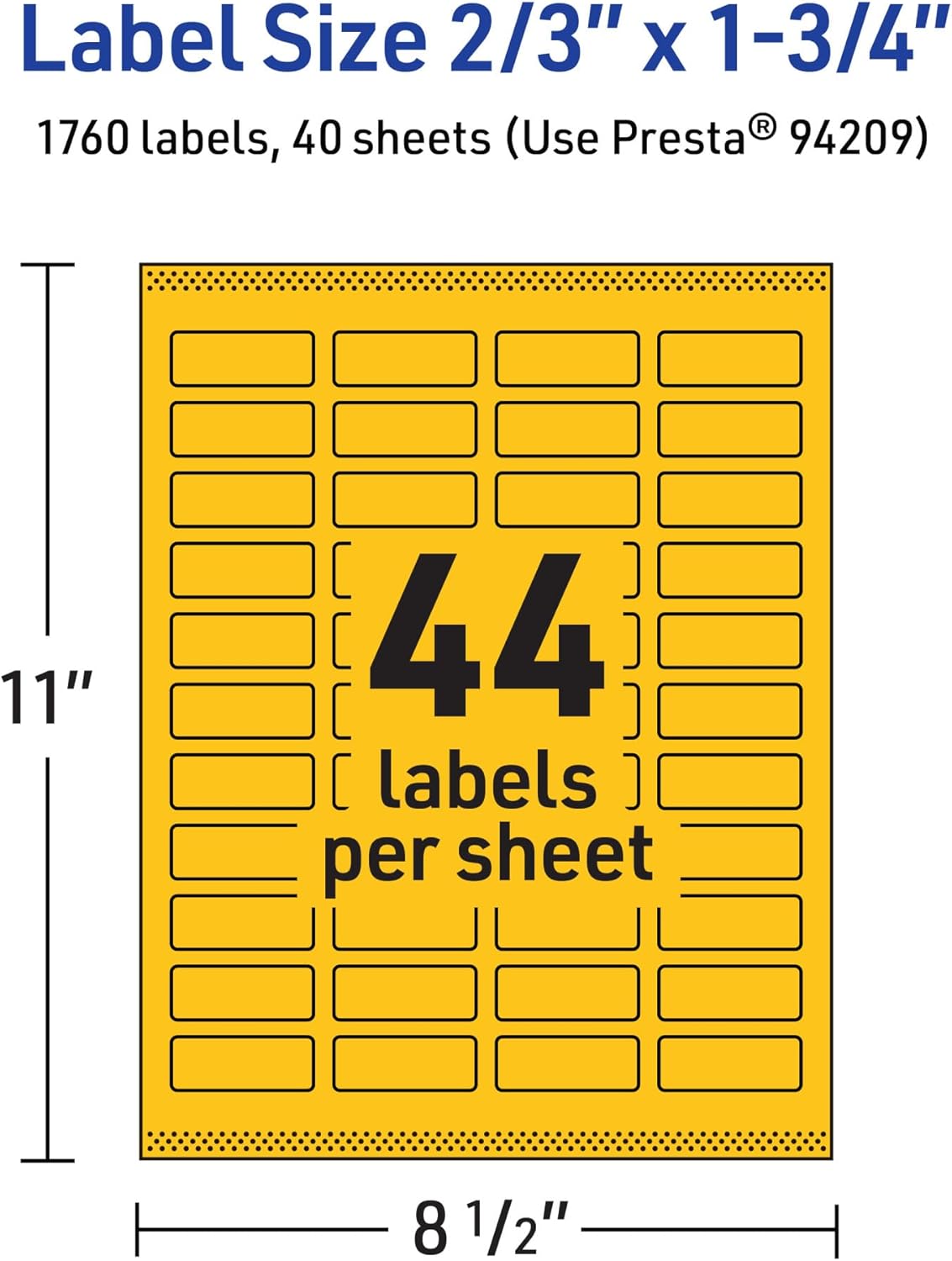 AVERY Bright Yellow Printable Rectangle Labels, Sure Feed Technology, 2/3" x 1-3/4"