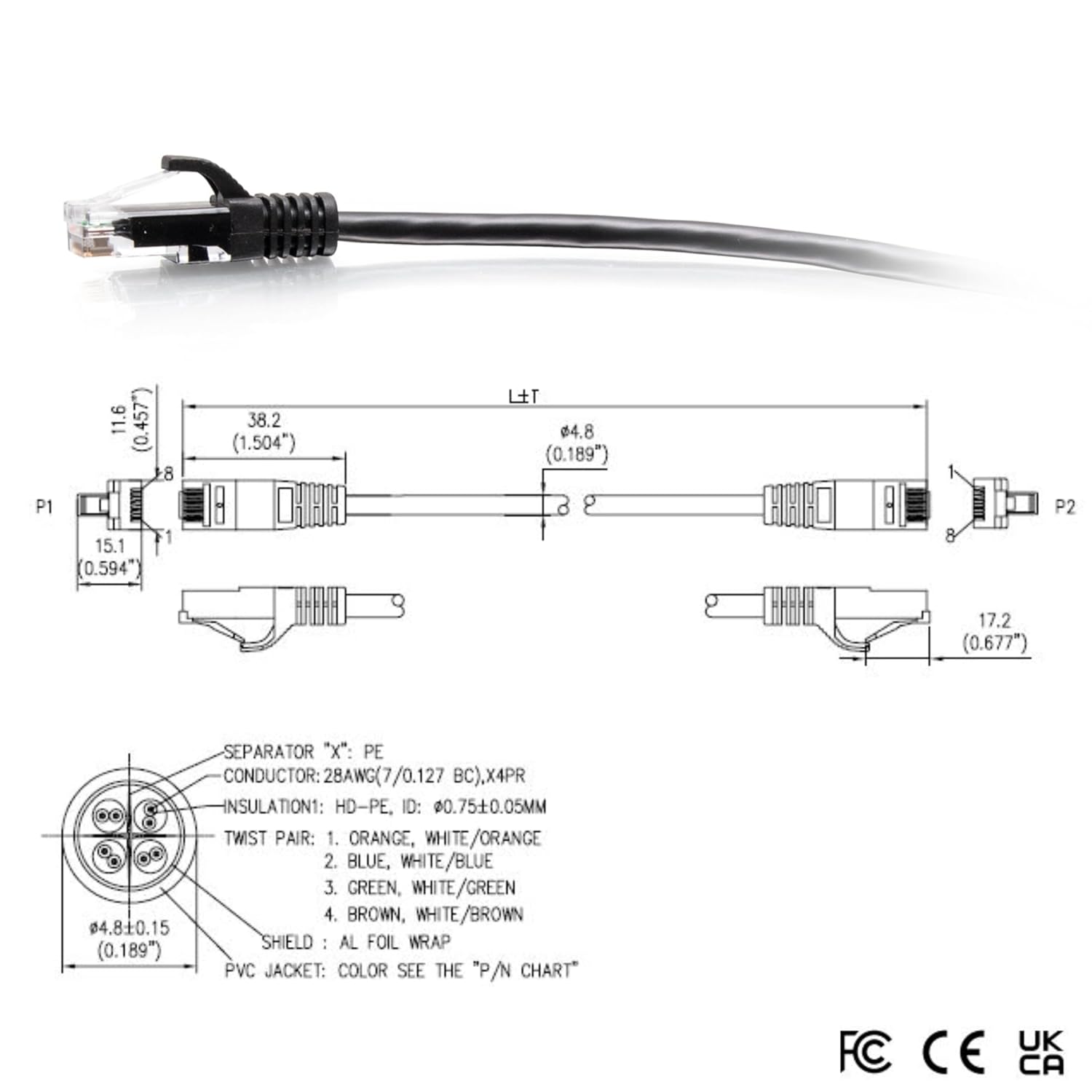 C2G Cat6a Snagless Unshielded (UTP) Slim Ethernet Patch Cable