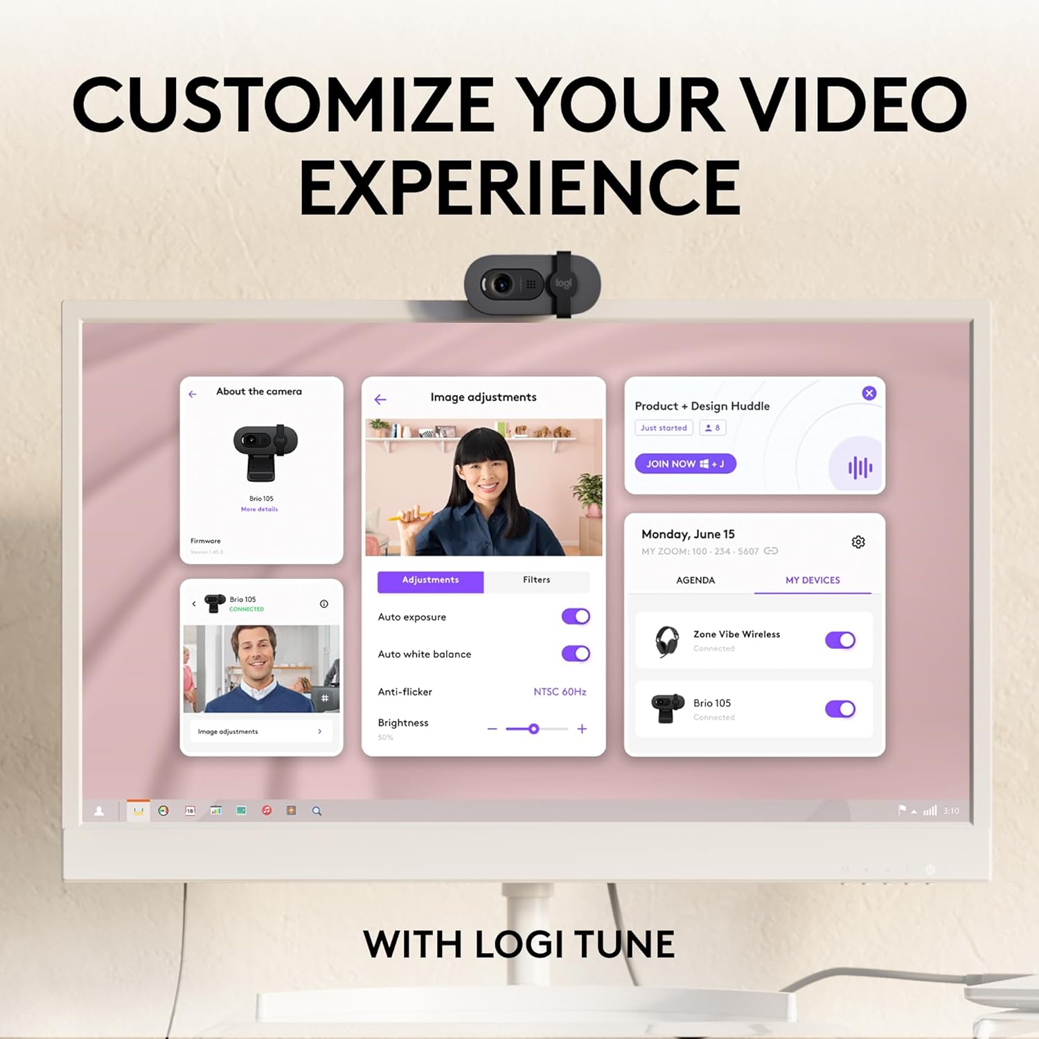 Logitech Brio 105 Full HD 1080p Business Webcam with Auto-Light Balance, USB-A, Privacy Shutter, Easy Set-Up