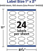 Avery Matte White Removable Oval Labels, Sure Feed Technology, Print-to-the-Edge, 1" x 2"