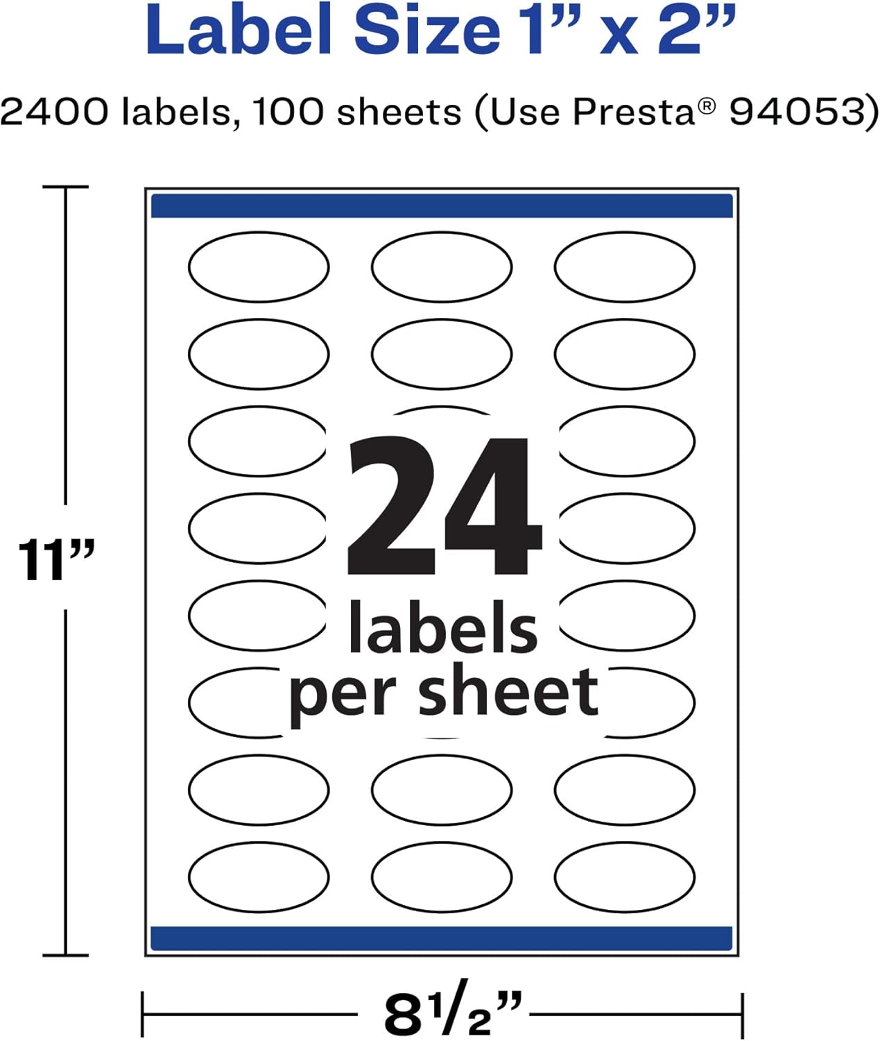 Avery Matte White Removable Oval Labels, Sure Feed Technology, Print-to-the-Edge, 1" x 2"