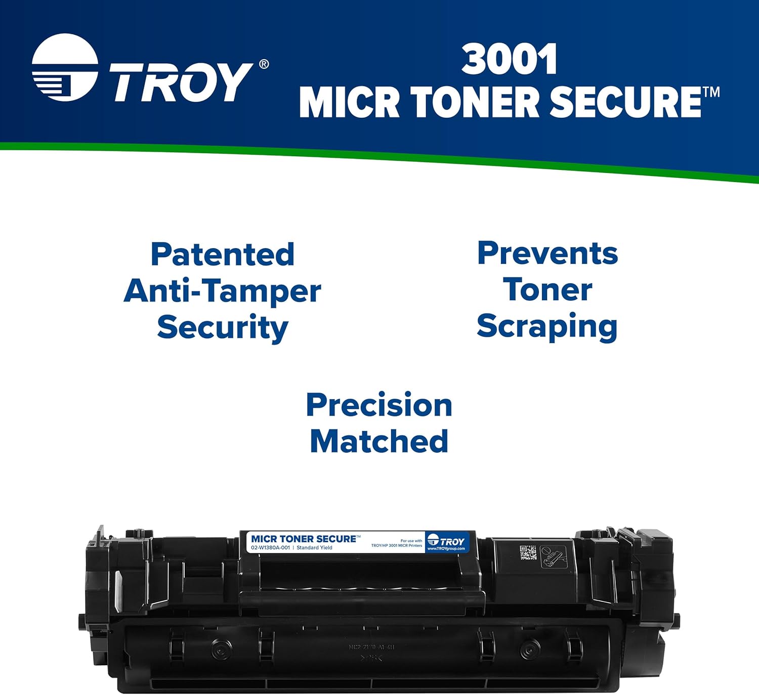 3001 MICR Toner Secure Standard Yield Cartridge, Check Printing, Coordinating HP Part Number: W1380A, Yields 1500 Pages