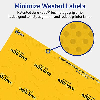 Avery Printable Round Labels, Sure Feed Technology, 1-5/8" Diameter, Bright Yellow, Print-to-The-Edge, Laser/Inkjet Printable