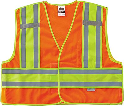 ERGODYNE GloWear 8245PSV Public Safety Reflective Vest, High Visibility, ANSI Compliant, Breakaway