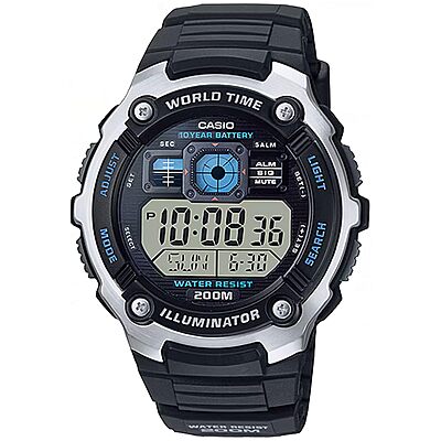 Casio AE-2000W-1AVCF Men's AE2000W-1AV Silver-Tone and Black Multi-Functional Digital Sport Watch