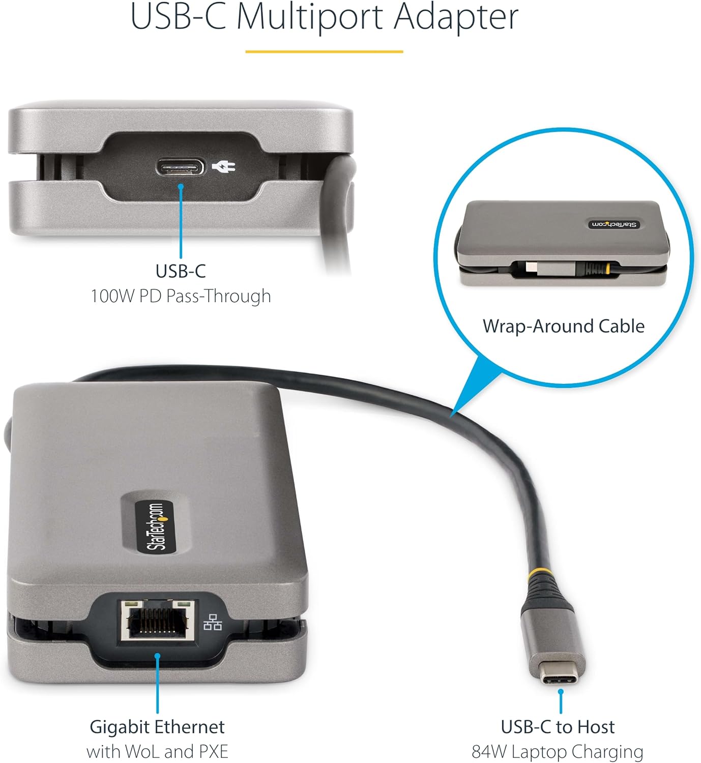 StarTech.com USB-C Docking Station Multiport Adapter with 4K60, 10Gbps USB Hub, 100W PD, Gigabit Ethernet