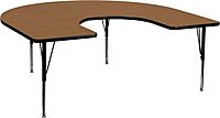 Flash Furniture Wren 60''W x 66''L Horseshoe Oak Thermal Laminate Activity Table - Height Adjustable Short Legs