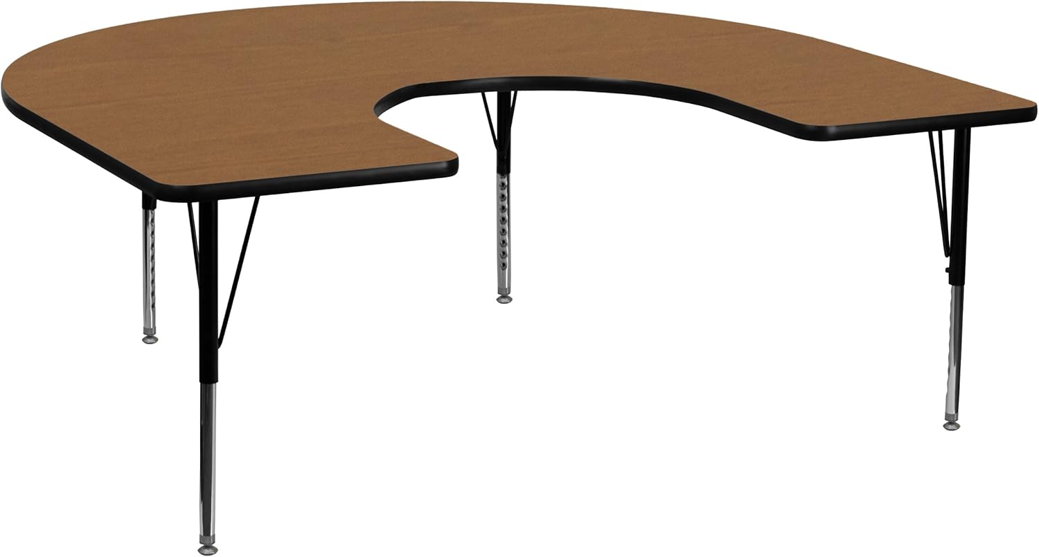 Flash Furniture Wren 60''W x 66''L Horseshoe Oak Thermal Laminate Activity Table - Height Adjustable Short Legs