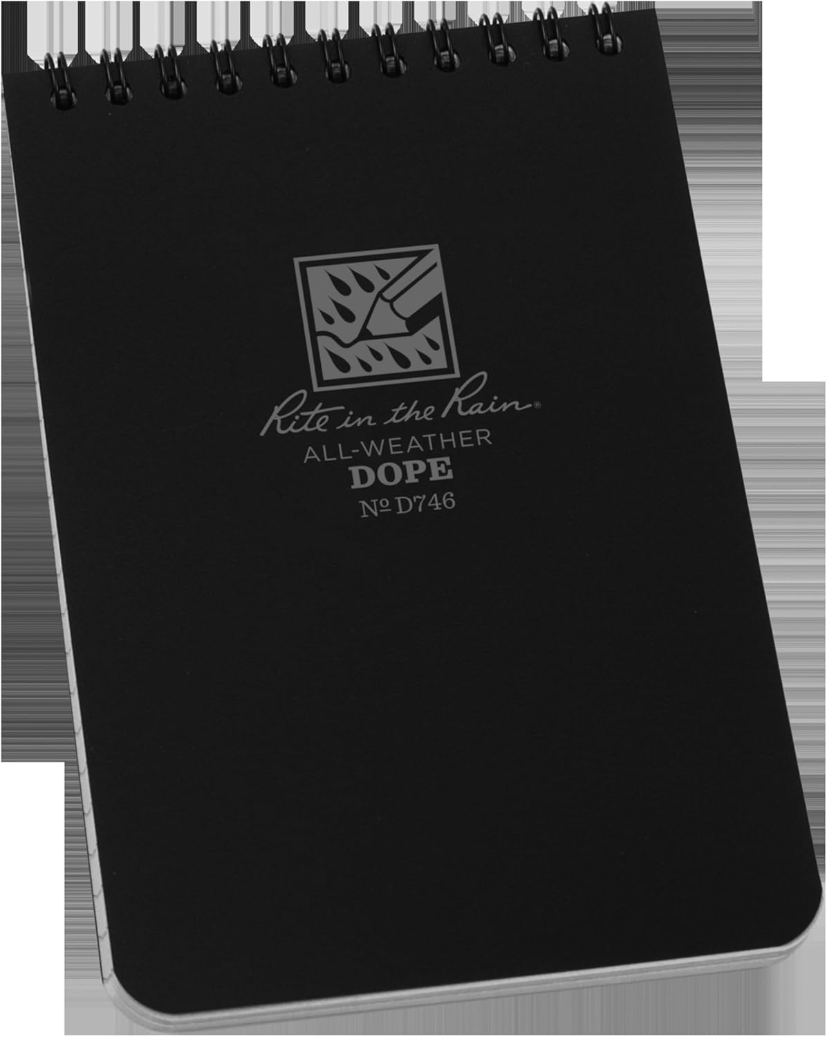 Rite in the Rain Weatherproof Top Spiral DOPE Logbook, 4" x 6", Black Cover, DOPE Pattern Front