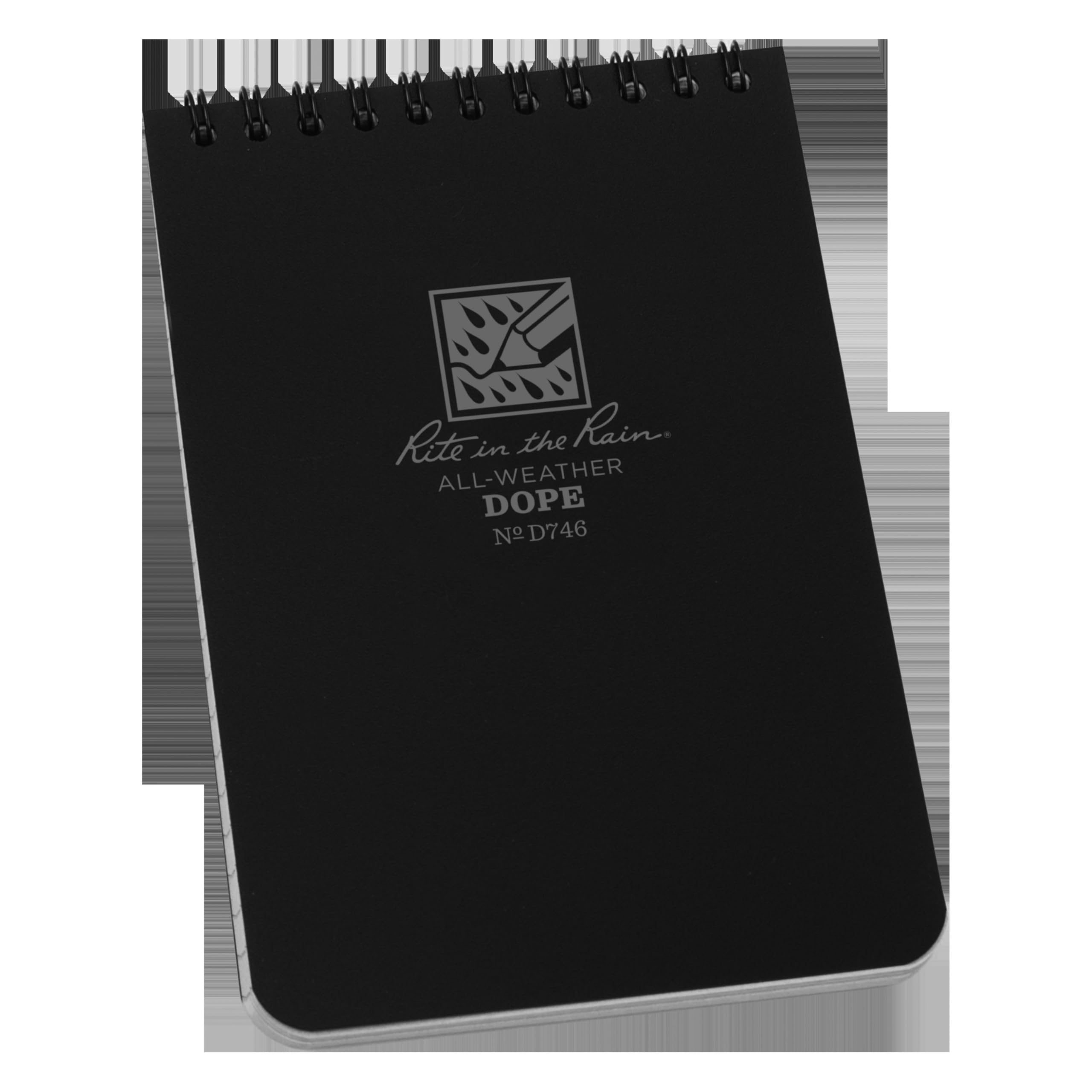 Rite in the Rain Weatherproof Top Spiral DOPE Logbook, 4" x 6", Black Cover, DOPE Pattern Front