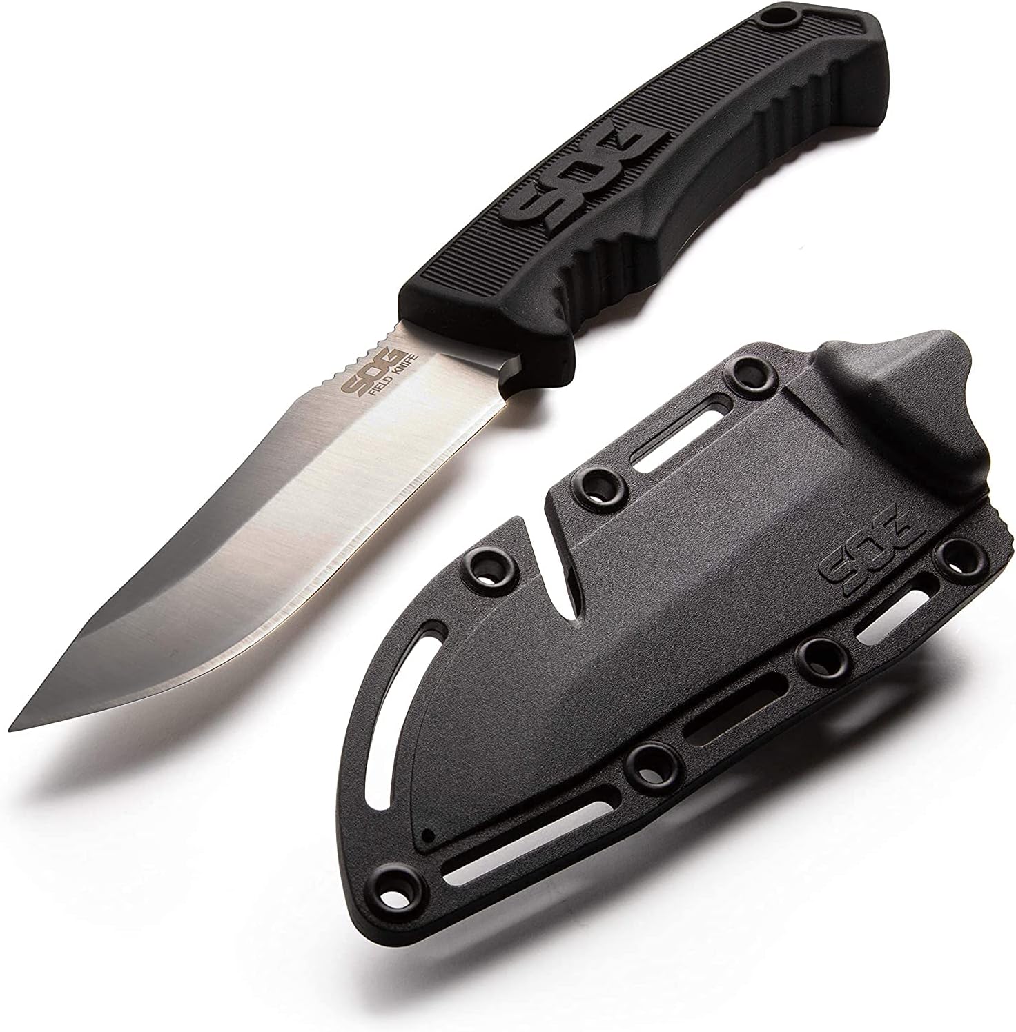 SOG Survival Knife with Sheath - Field Knife Fixed Blade Knives 4 Inch Tactical Knife and Bushcraft Knife withFull Tang
