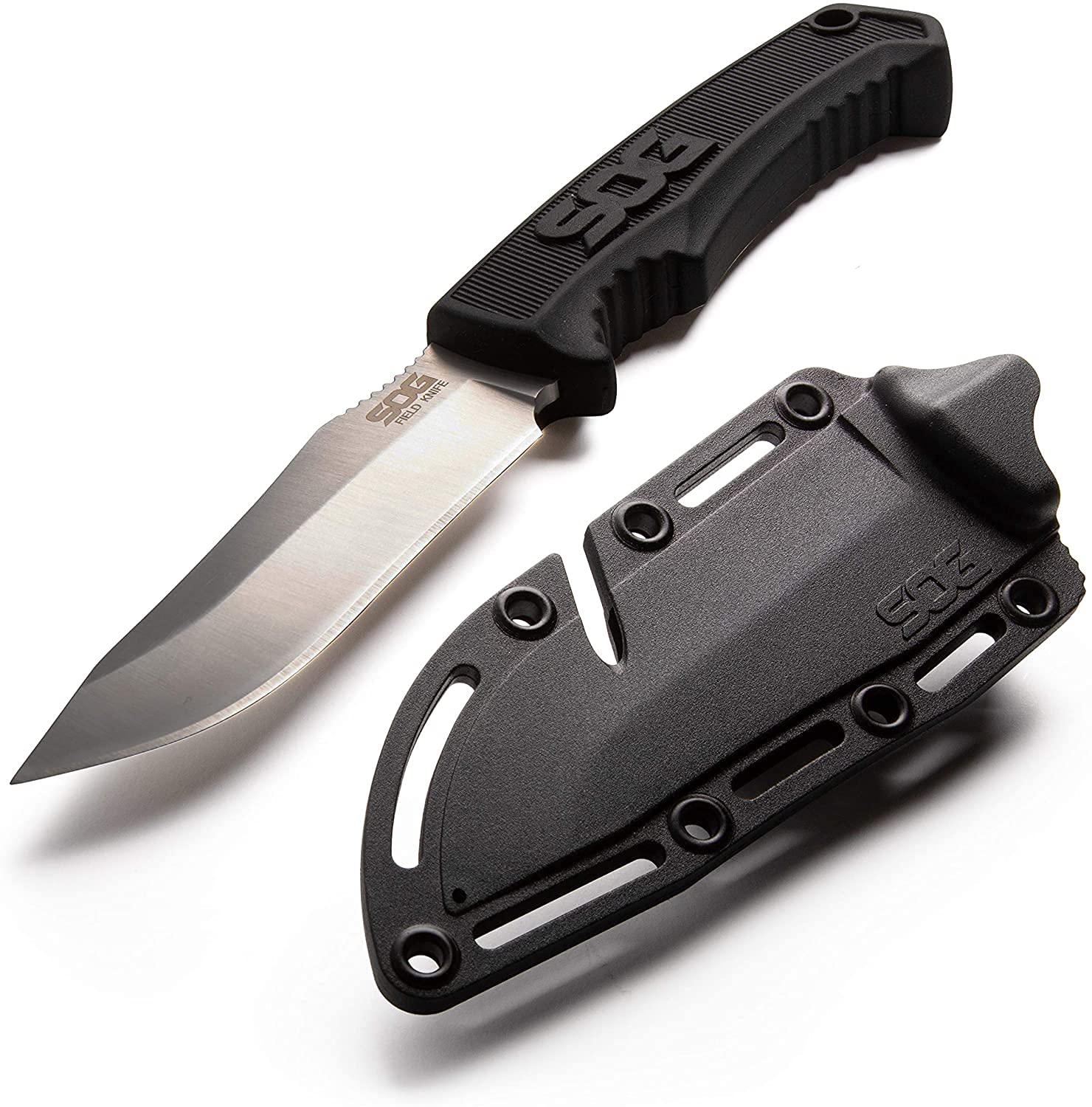 SOG Survival Knife with Sheath - Field Knife Fixed Blade Knives 4 Inch Tactical Knife and Bushcraft Knife withFull Tang