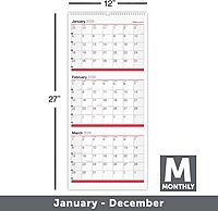 Office Depot Brand 3-Month Monthly Wall Calendar, 12" x 27", White, January 2026 to December 2026, OD30302826