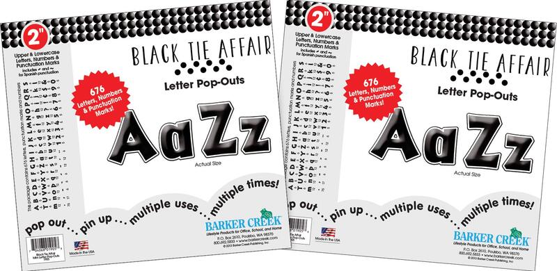 Barker Creek 2" Letter Pop-Outs 2-Pack, Black Tie Affair, Jazz Up Your Bulletin Boards with These Colorful Letters, 1352 Upper and Lowercase Letters, Numbers & Punctuation Marks, 2" (3654)