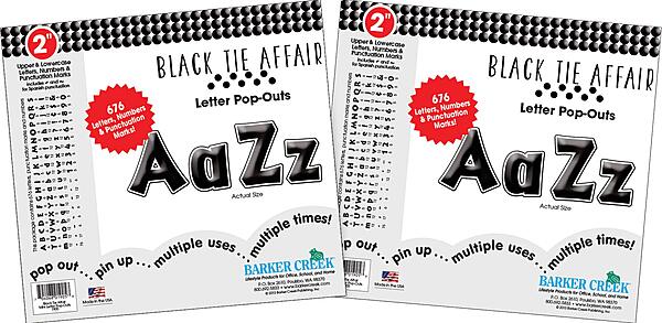 Barker Creek 2" Letter Pop-Outs 2-Pack, Black Tie Affair, Jazz Up Your Bulletin Boards with These Colorful Letters, 1352 Upper and Lowercase Letters, Numbers & Punctuation Marks, 2" (3654)