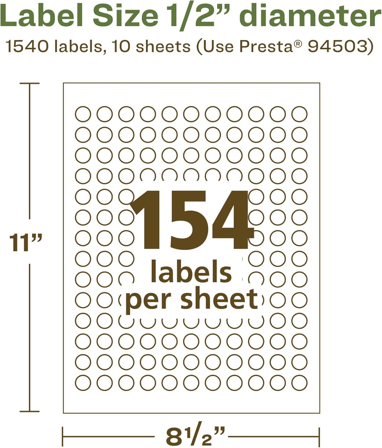 AVERY EcoFriendly Matte White Recycled Round Labels, 0.5" Diameter, Print-to-The-Edge, Permanent Adhesive