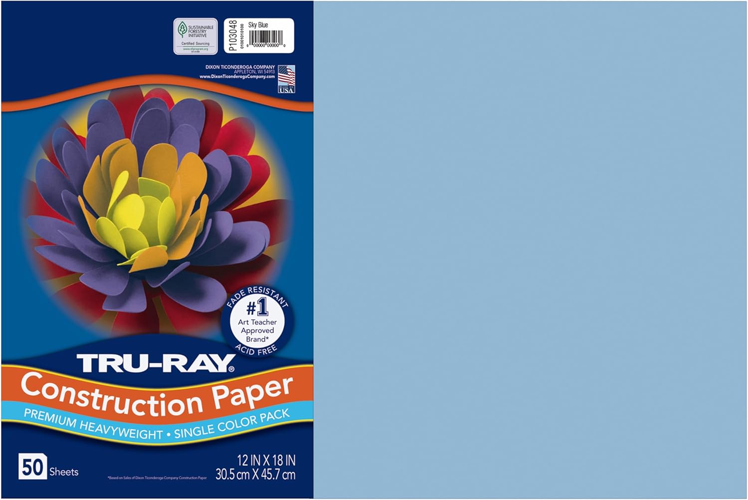 Tru-Ray® Construction Paper, 50% Recycled, 12" x 18", Sky Blue, Pack Of 50 SKY BLUE SKY BLUE 50-Count