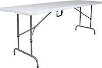 Flash Furniture Kathryn 8' Rectangular Adjustable Plastic Folding Event Table with Carrying Handle, Bi-Fold Table for Indoor/Outdoor Events, White