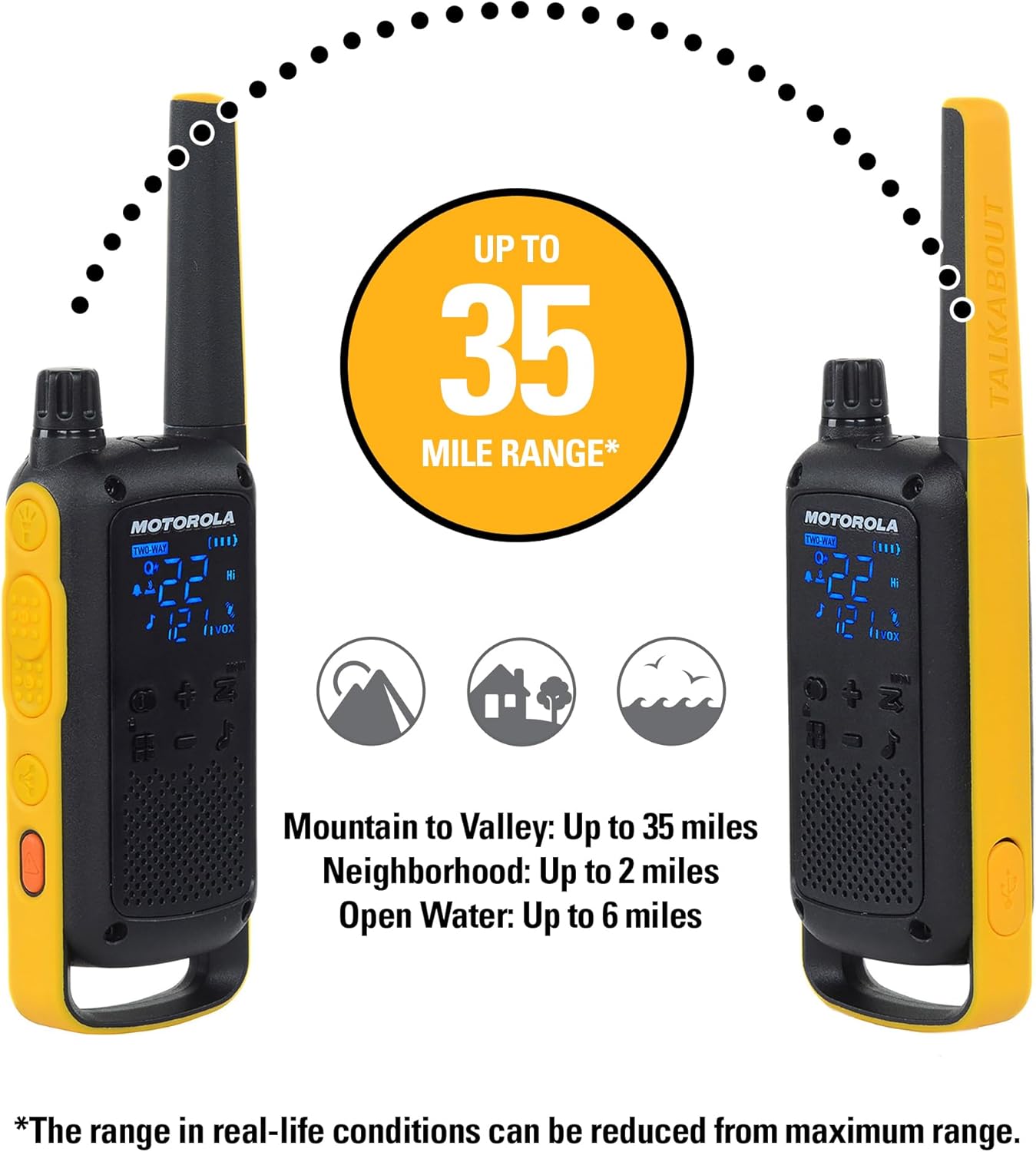 Motorola Solutions Talkabout T475 Extreme Two-Way Radio Black W/Yellow Rechargeable Two Pack