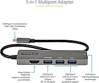 StarTech.com USB C Multiport Adapter - USB-C to HDMI 2.0b 4K 60Hz (HDR10), 100W Power Delivery Pass-Through, 4-Port USB 3.0 Hub - USB Type-C Mini Dock - 12" (30cm) Long Attached Cable (DKT30CHPD3)