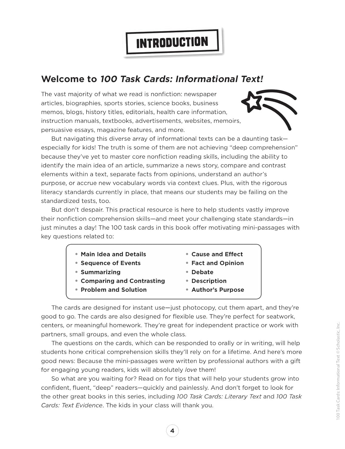 100 Task Cards: Informational Text: Reproducible Mini-Passages With Key Questions to Boost Reading Comprehension Skills