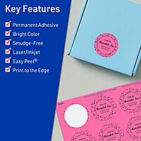 Avery Printable Round Labels, Sure Feed Technology, 2" Diameter, Bright Pink, Print-to-The-Edge, Laser/Inkjet Printable
