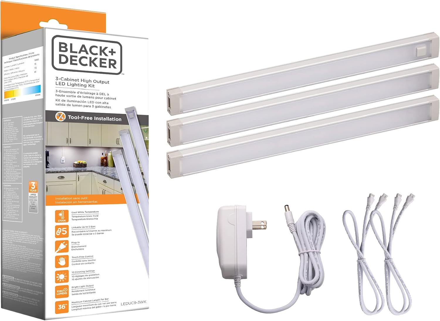 BLACK+DECKER LED Under Cabinet Lighting Kit - Linkable, Dimmable, Motion Sensor