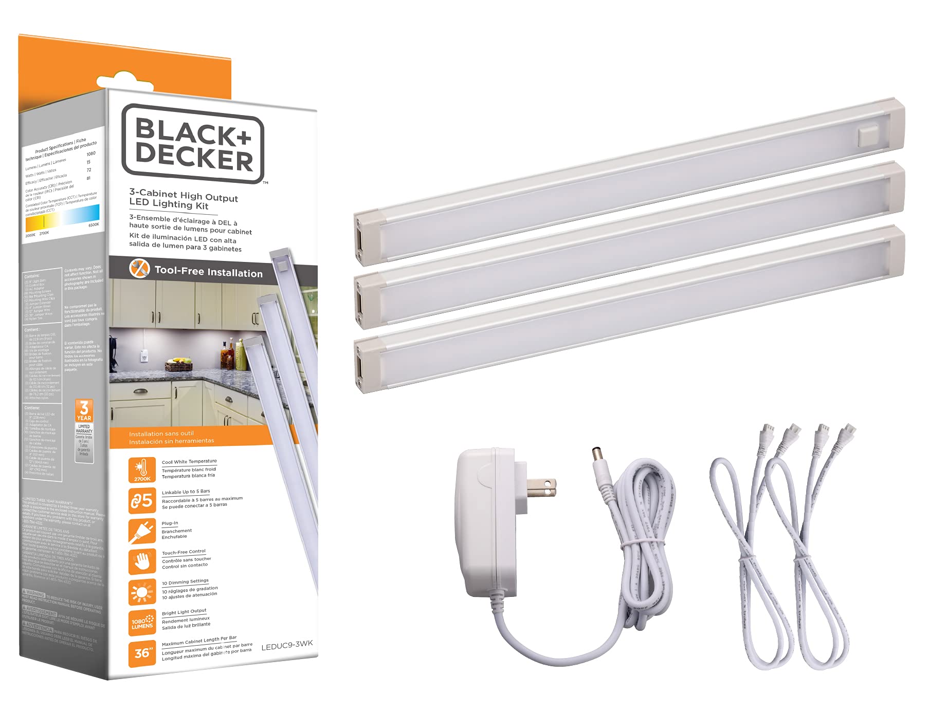 BLACK+DECKER LED Under Cabinet Lighting Kit - Linkable, Dimmable, Motion Sensor