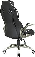 OSP Home Furnishings Xplorer 51 Ergonomic Adjustable High Back Gaming Chair with Lumbar Support and Padded Flip Arms, Black Faux Leather with White Trim
