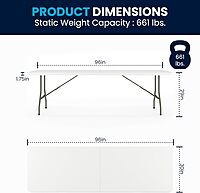 Flash Furniture Kathryn 8' Rectangular Plastic Folding Event Table with Carrying Handle, Bi-Fold Portable Banquet Table for Indoor/Outdoor Events, Granite White, 30"W x 96"L