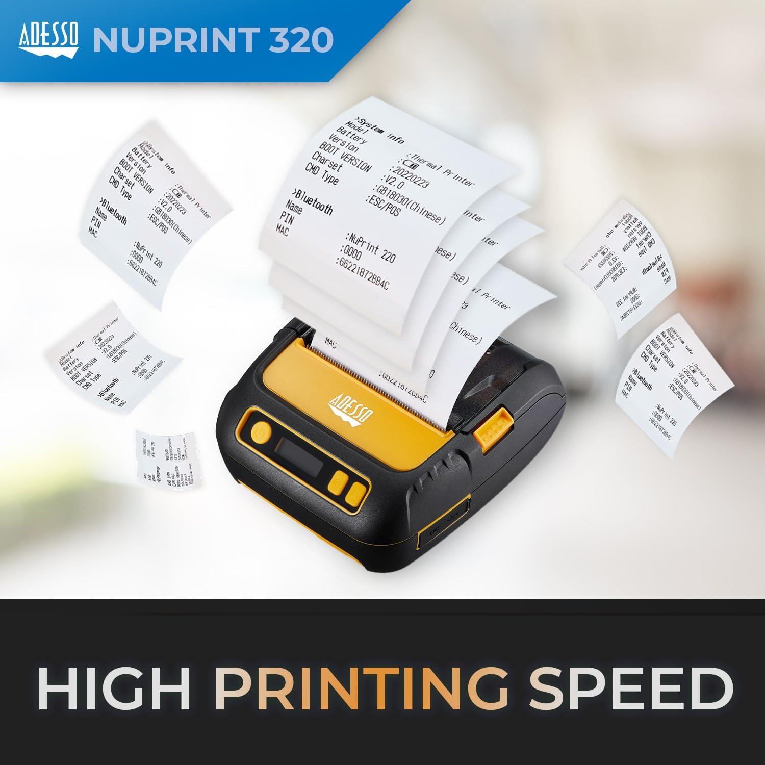 3" 80mm Portable Bluetooth Thermal Printer - High-Speed 90mm/s, Compatible with Android, iOS, Windows - Anti-Drop