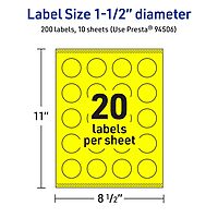 Avery Printable Round Labels, Sure Feed Technology, 1.5" Diameter, Neon Yellow, Print-to-the-Edge, Laser/Inkjet