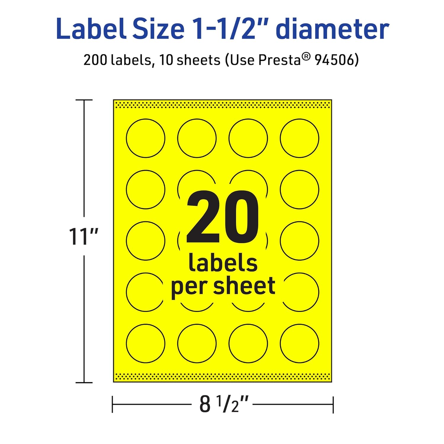 Avery Printable Round Labels, Sure Feed Technology, 1.5" Diameter, Neon Yellow, Print-to-the-Edge, Laser/Inkjet