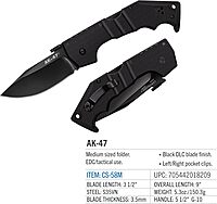 Cold Steel AK-47 3.5" S35VN Razor-Sharp Clip Point Blade 5.5" G-10 Handle Tactical Folding Knife withTri-Ad Lock