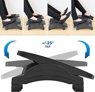 Mount-It! Ergonomic Footrest, Tilt Adjustable Individual Platforms, Height Adjustable Foot Rest with Massage Surface, Under Desk Foot Stool for Office, Leg Support and Improved Posture, Black