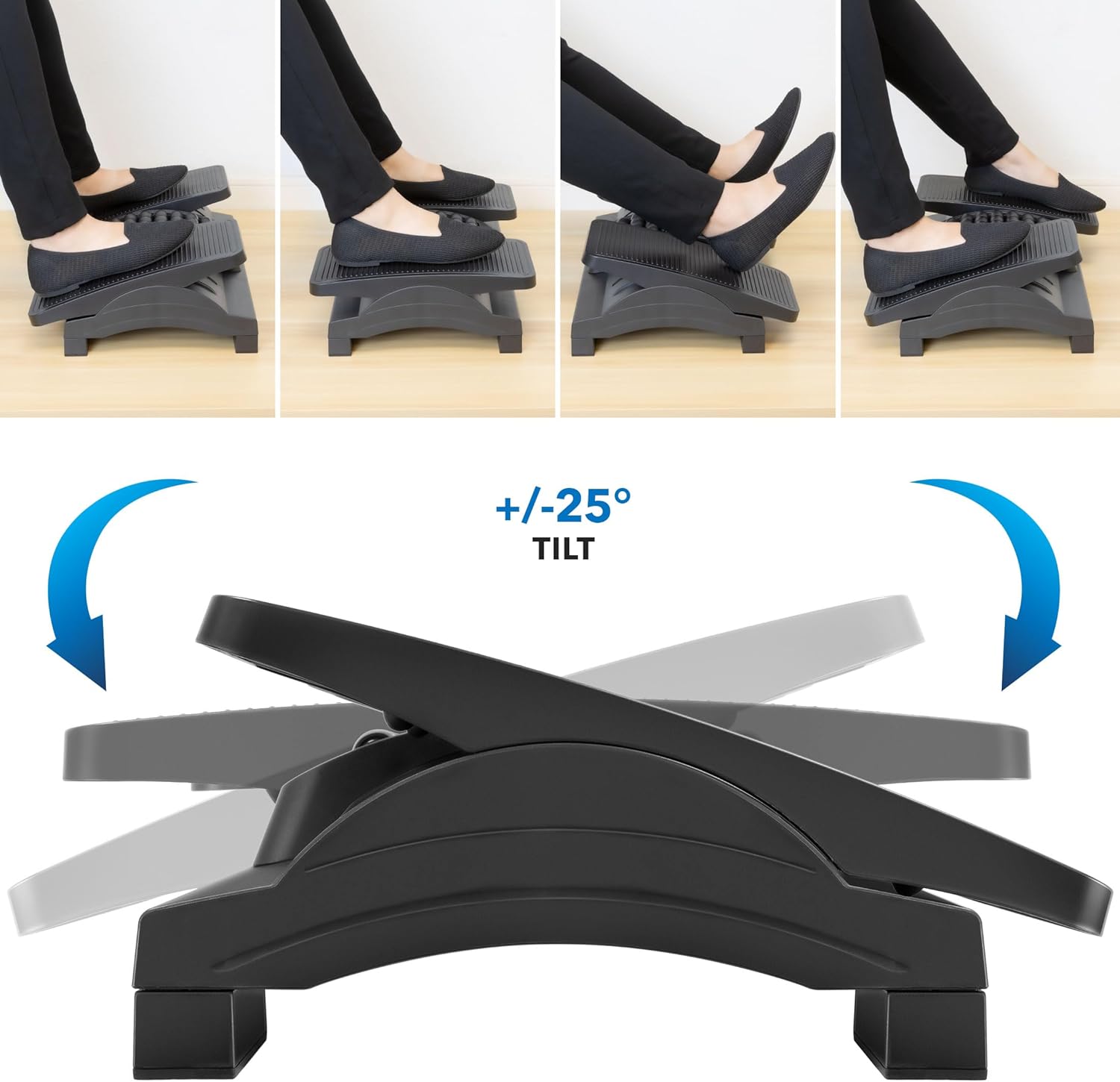 Mount-It! Ergonomic Footrest, Tilt Adjustable Individual Platforms, Height Adjustable Foot Rest with Massage Surface