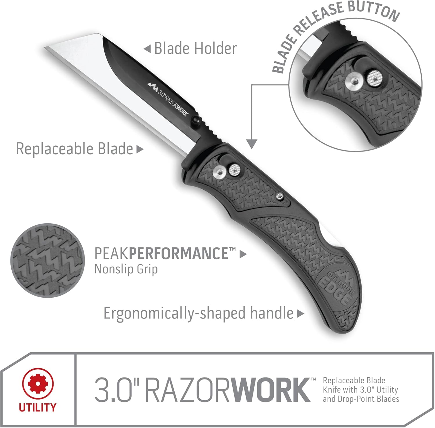 OUTDOOR EDGE Razor-Work RazorSafe Replaceable Blade Folding Utility Knife