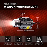 Streamlight 69120 TLR-2 300-Lumen Rail-Mounted Tactical Weapon Light with Integrated Red Aiming Laser Includes Key Kit for Select Handguns, Black