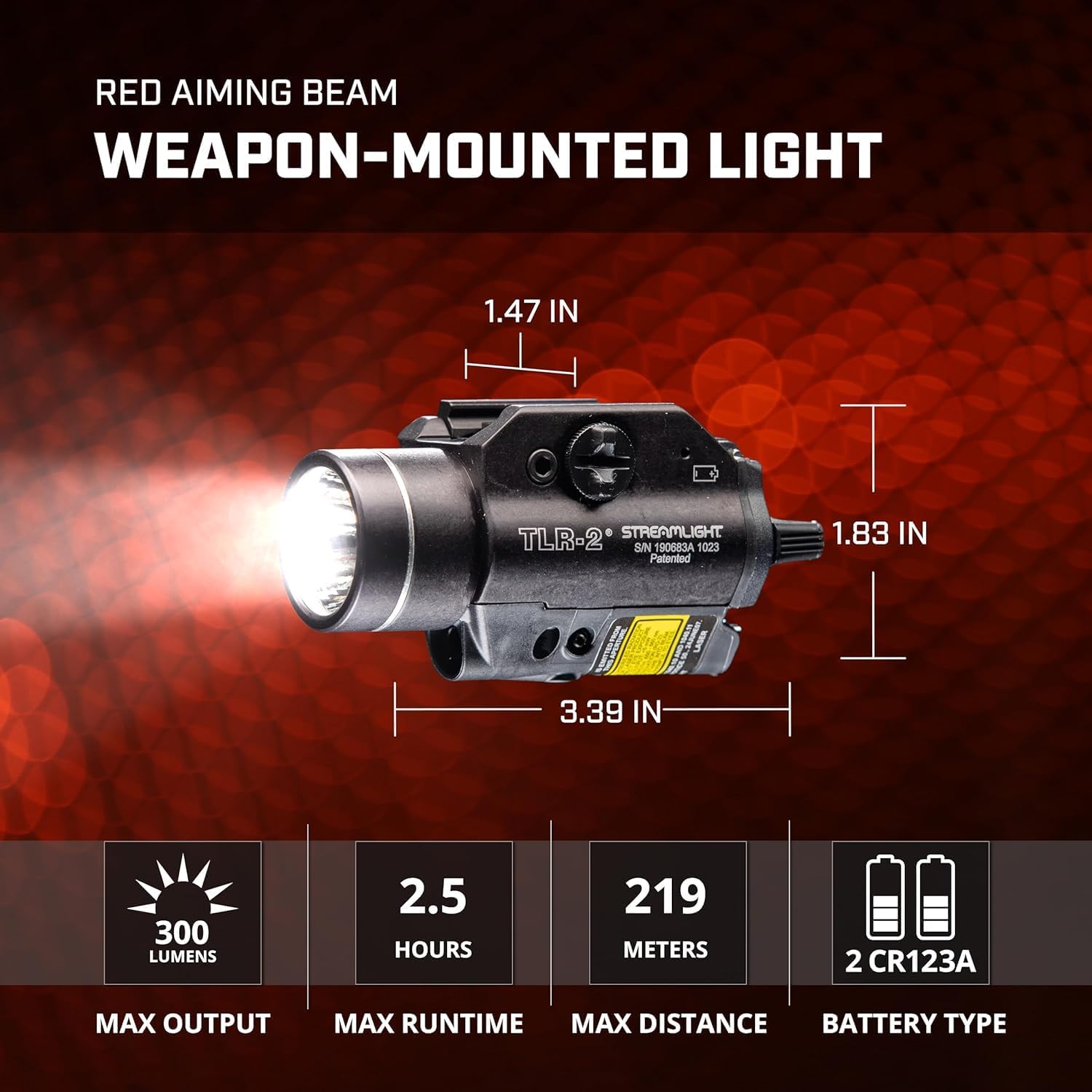 Streamlight 69120 TLR-2 300-Lumen Rail-Mounted Tactical Weapon Light with Integrated Red Aiming Laser Includes Key Kit