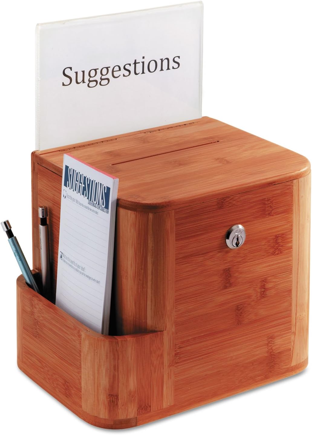 Safco 4237CY Bamboo Suggestion Box, 14 x 10 x 8 inches, Cherry
