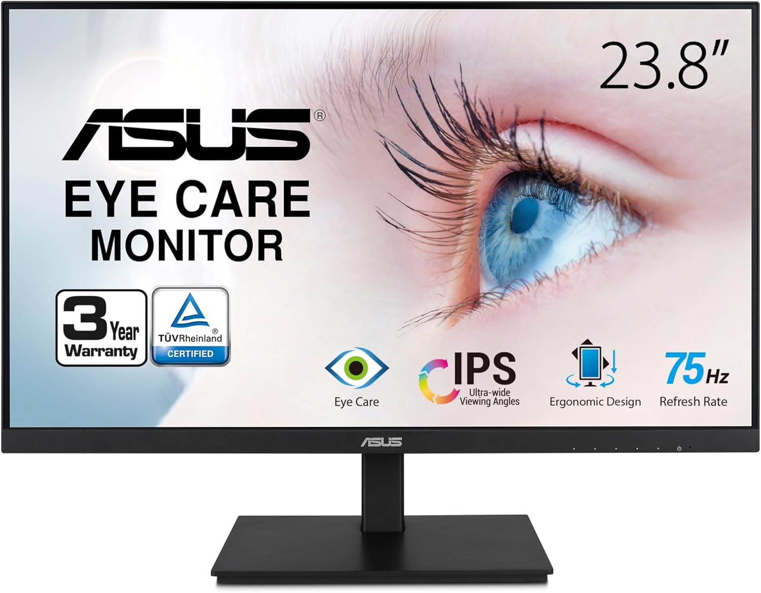 ASUS 23.8”1080P Monitor(VA24DQSB)-Full HD,IPS,75Hz,Speakers Adaptive-Sync Low Blue Light Flicker Free VESA Mountable